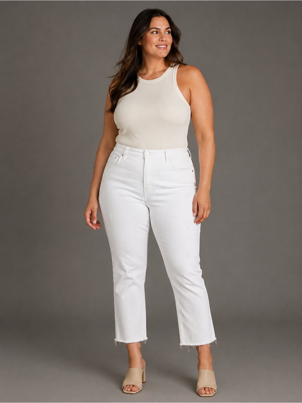 Pilcro Anthropologie High Rise Bootcut White Crop Jeans 32 Distressed 14